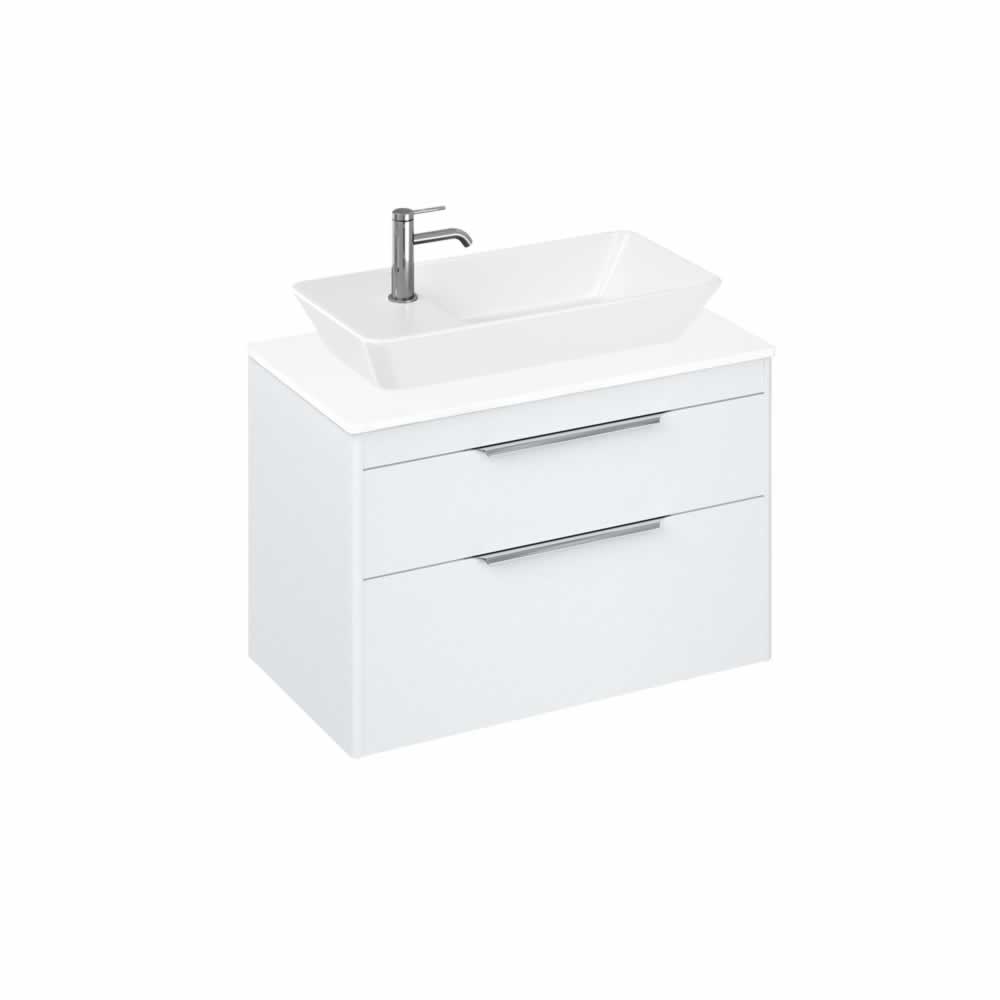 Shoreditch 85cm double drawer Matt White with White Worktop and Yacht Countertop Basin